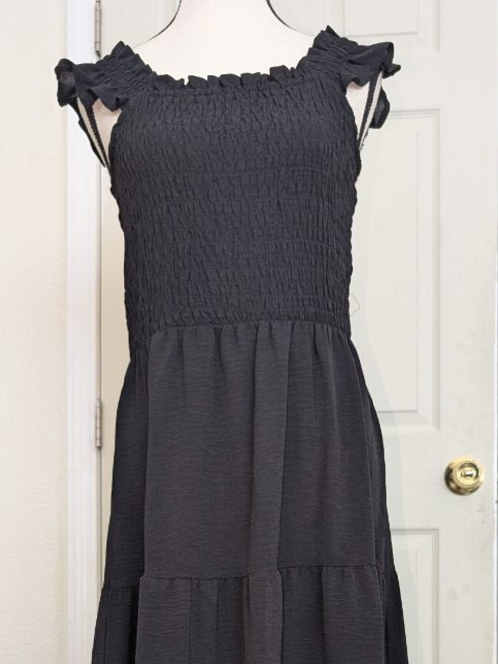Smocked Black Maxi Skirt Dress with Ruffle Straps